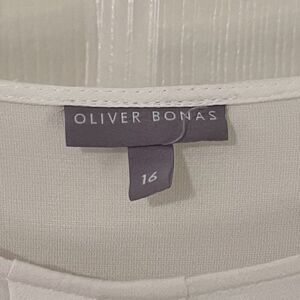 Oliver Bonas White Long Sleeve Boat Neck Viscose Loose Fitting Top sz M